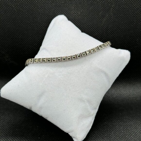 Sterling Silver .925 Bracelet Marcasite Square Link 8.25" Long 14.7‎ Grams - Picture 5 of 9